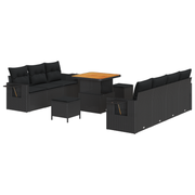 Tuin loungeset 10-delig poly rattan zwart acacia