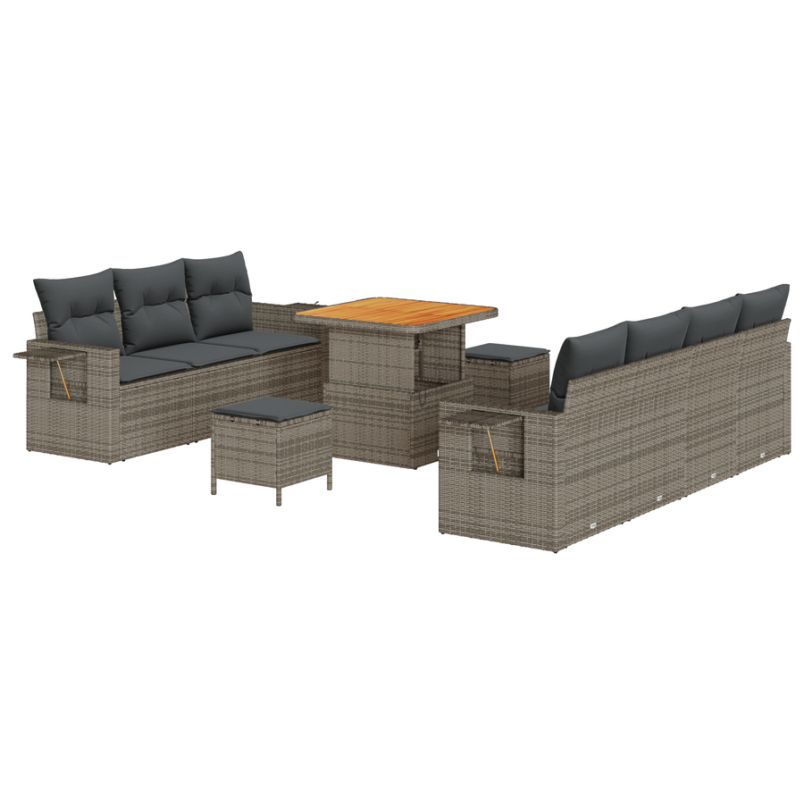10-delige Tuinbankenset met kussens poly rattan acacia grijs