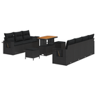 Loungebank set 10-delig poly rattan zwart