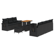 Loungebank set 10-delig poly rattan zwart