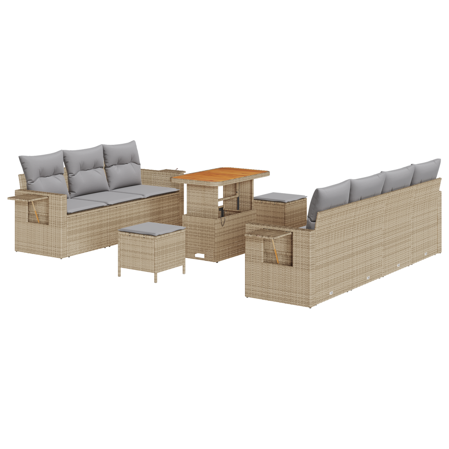 10-delige Tuinbankenset met kussens poly rattan acacia beige