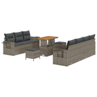 Loungebank 10-delig poly rattan grijs