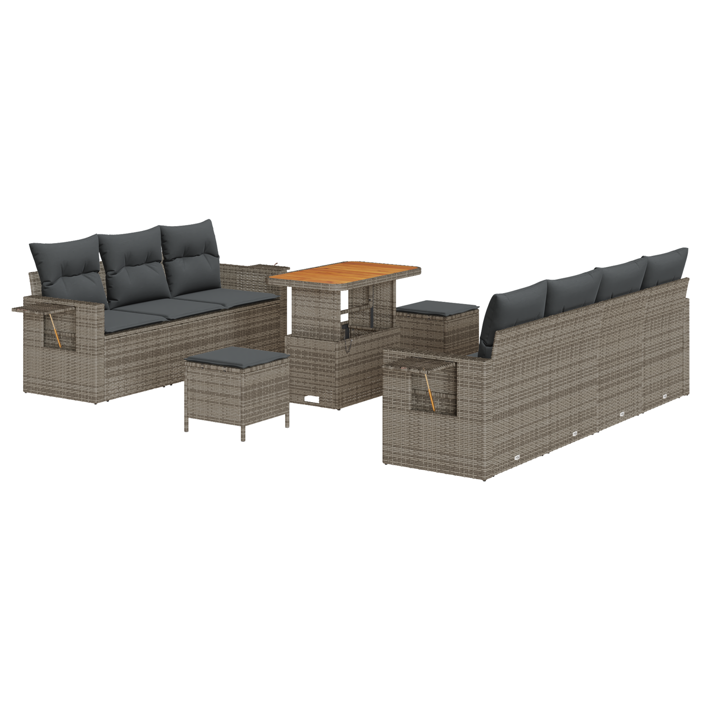 10-delige Tuinbankenset met kussens poly rattan acacia grijs