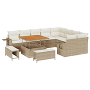 Tuinset poly rattan acacia 12-delig beige