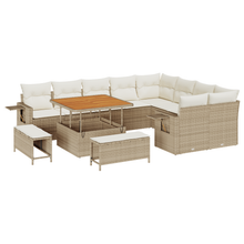 12-delige tuinset met kussens in beige van poly rattan en acacia