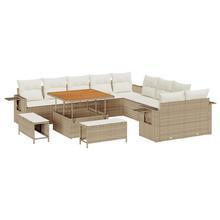 13-delige tuinset met kussens - Beige Poly Rattan en Acacia