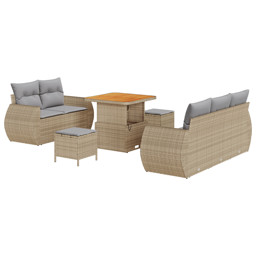 8-delige Tuinbankenset met kussens poly rattan acacia beige