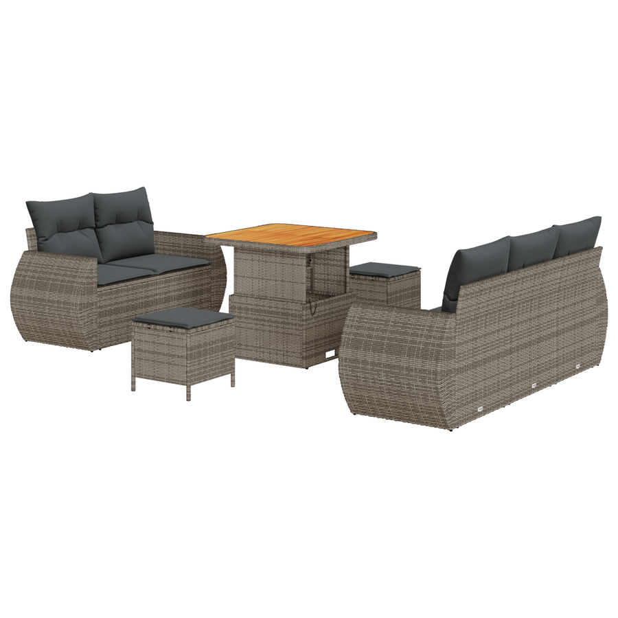 8-delige Tuinbankenset met kussens poly rattan acacia grijs