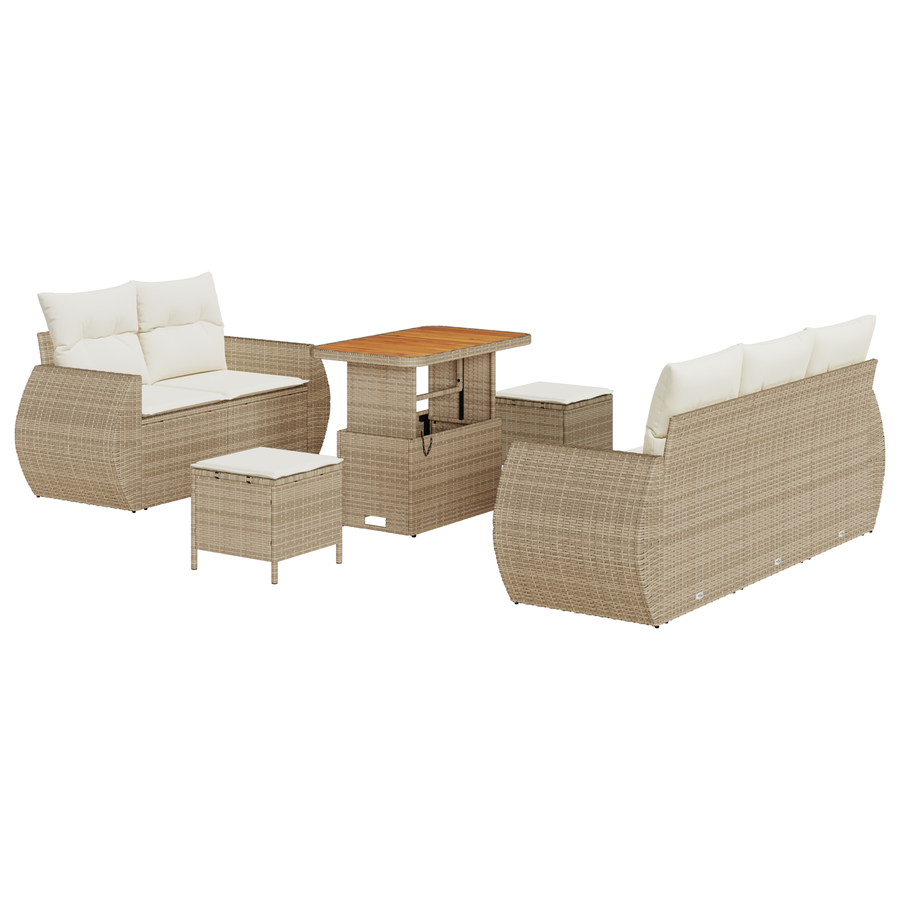 8-delige Tuinbankenset met kussens poly rattan acacia beige