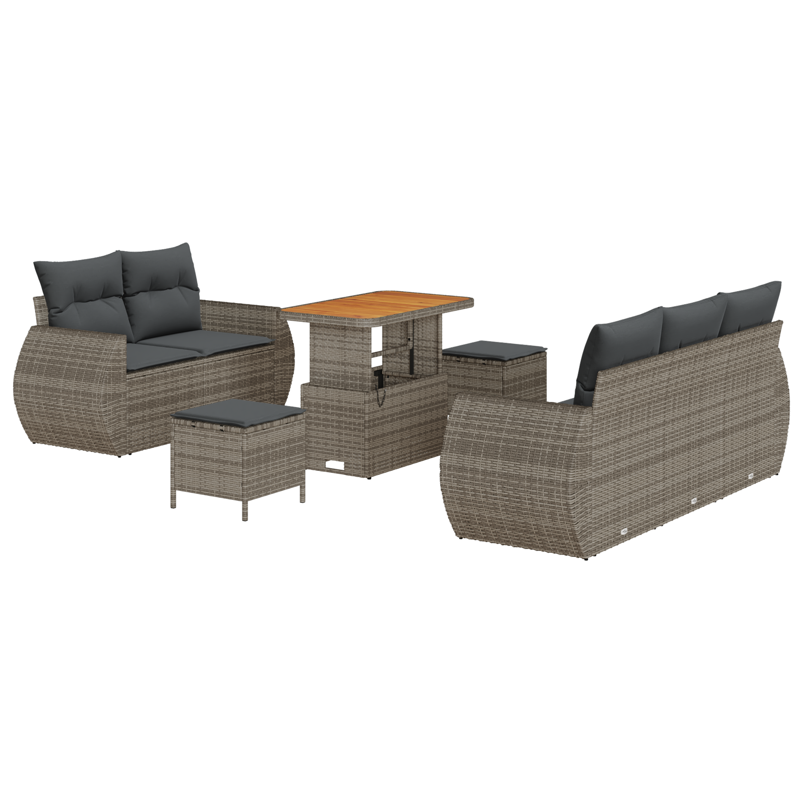 8-delige Tuinbankenset met kussens poly rattan acacia grijs