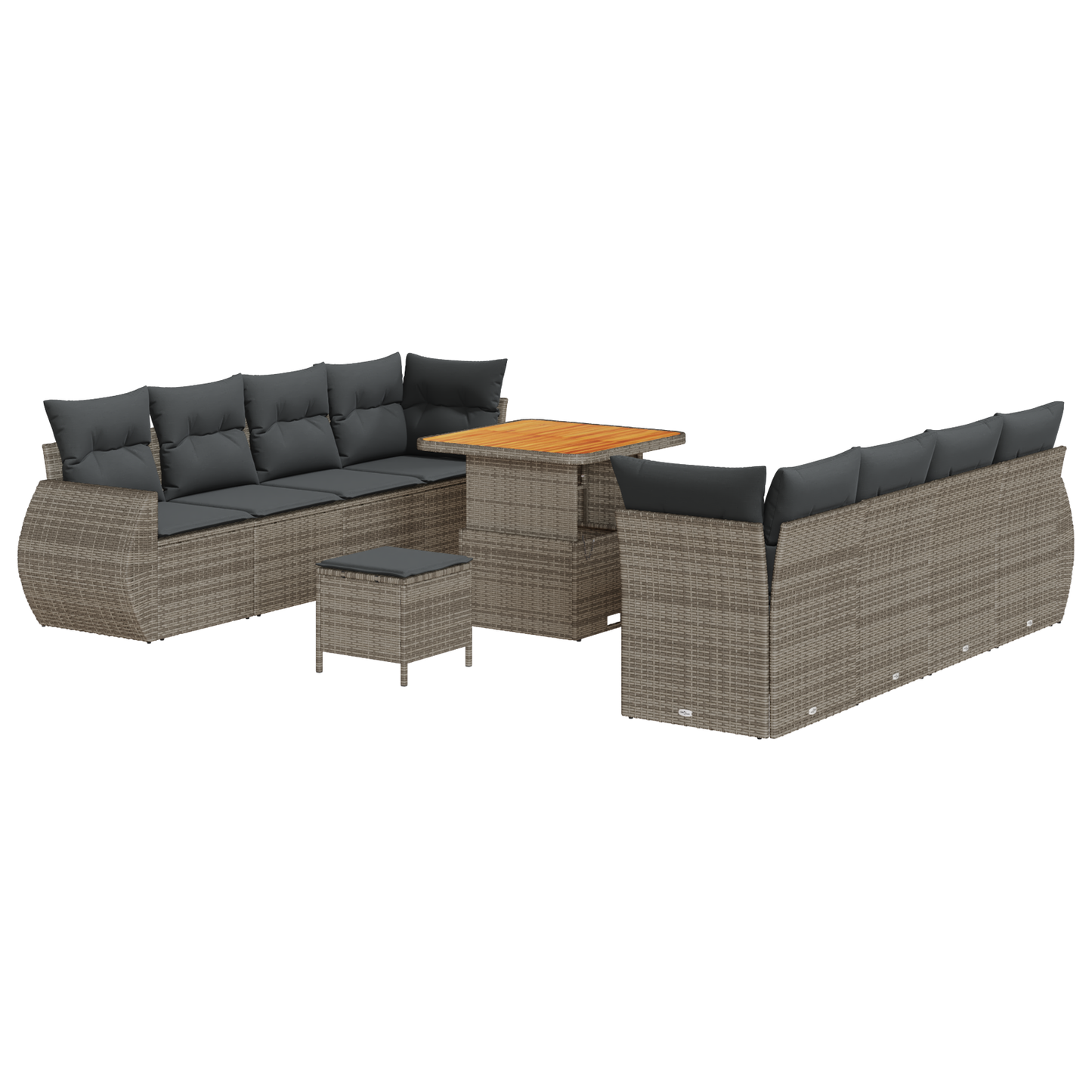11-delige Tuinbankenset met kussens poly rattan acacia grijs