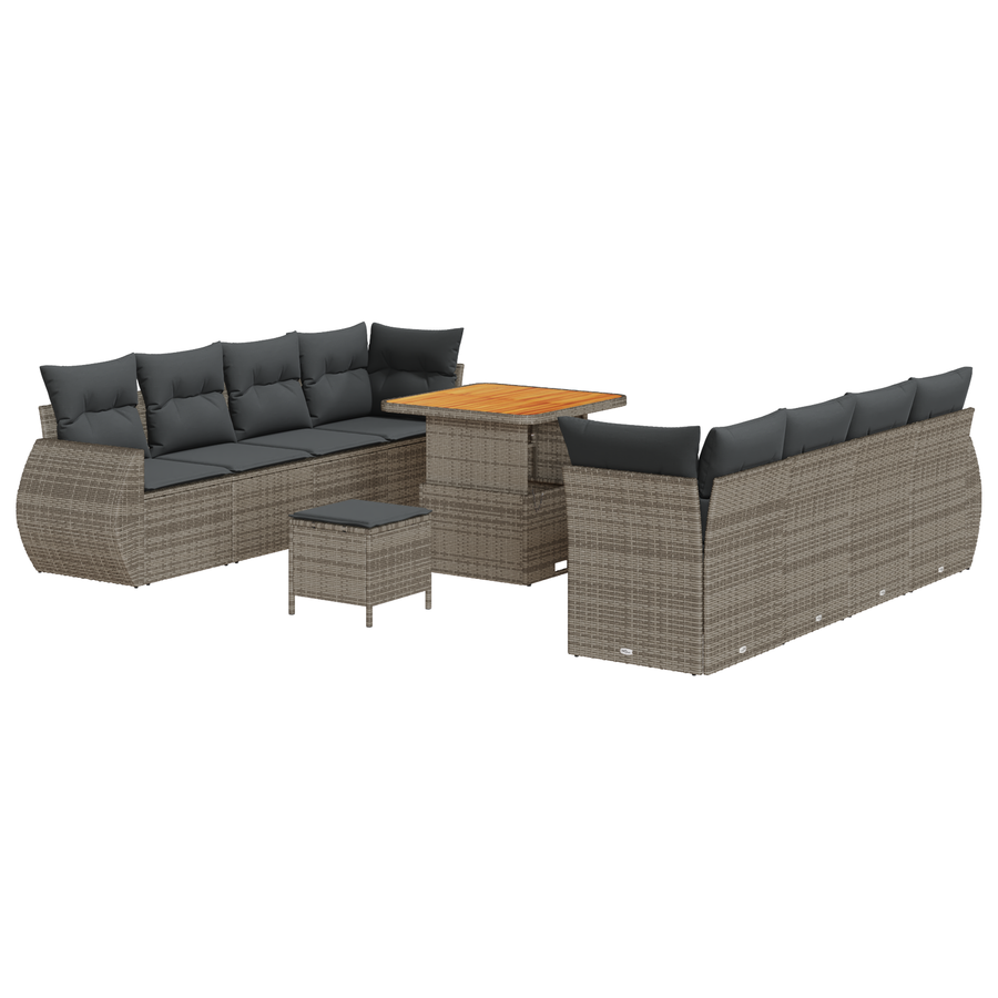 11-delige Tuinbankenset met kussens poly rattan acacia grijs