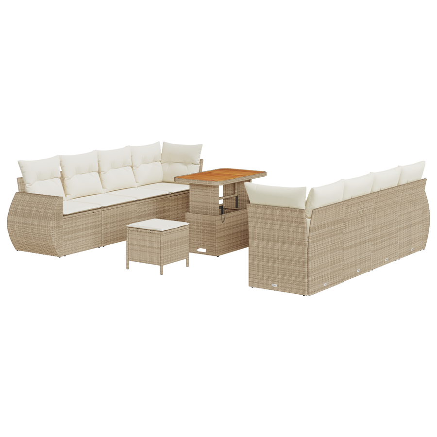11-delige Tuinbankenset met kussens poly rattan acacia beige