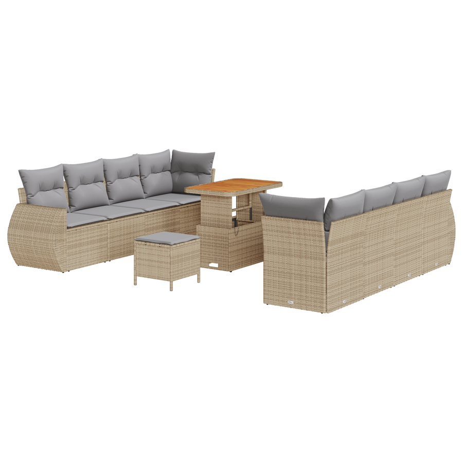 11-delige Tuinbankenset met kussens poly rattan acacia beige
