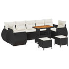 Tuin loungeset 10-delig poly rattan zwart crème