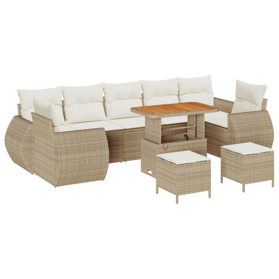 10-delige Tuinbankenset met kussens poly rattan acacia beige