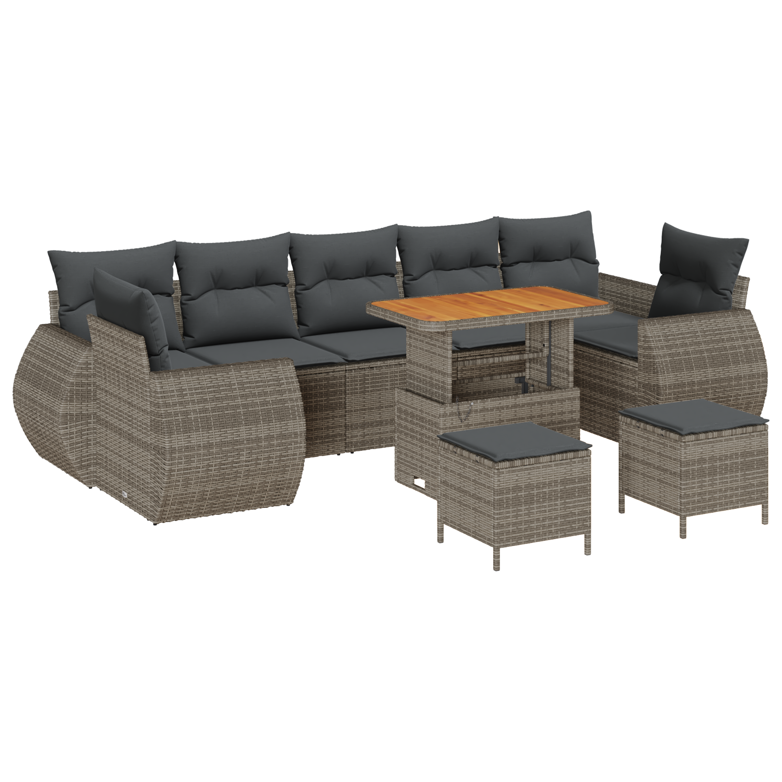 10-delige Tuinbankenset met kussens poly rattan acacia grijs