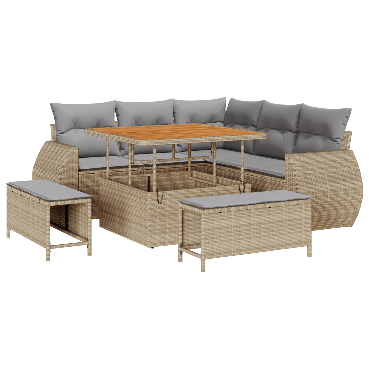 8-delige Tuinbankenset met kussens poly rattan acacia beige