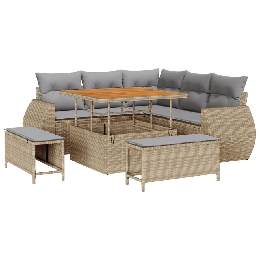 8-delige Tuinbankenset met kussens poly rattan acacia beige