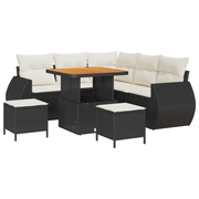 Tuin loungebank set 8-delig poly rattan acacia zwart