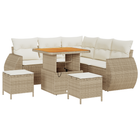 Tuin loungebank set 8-delig poly rattan acacia beige