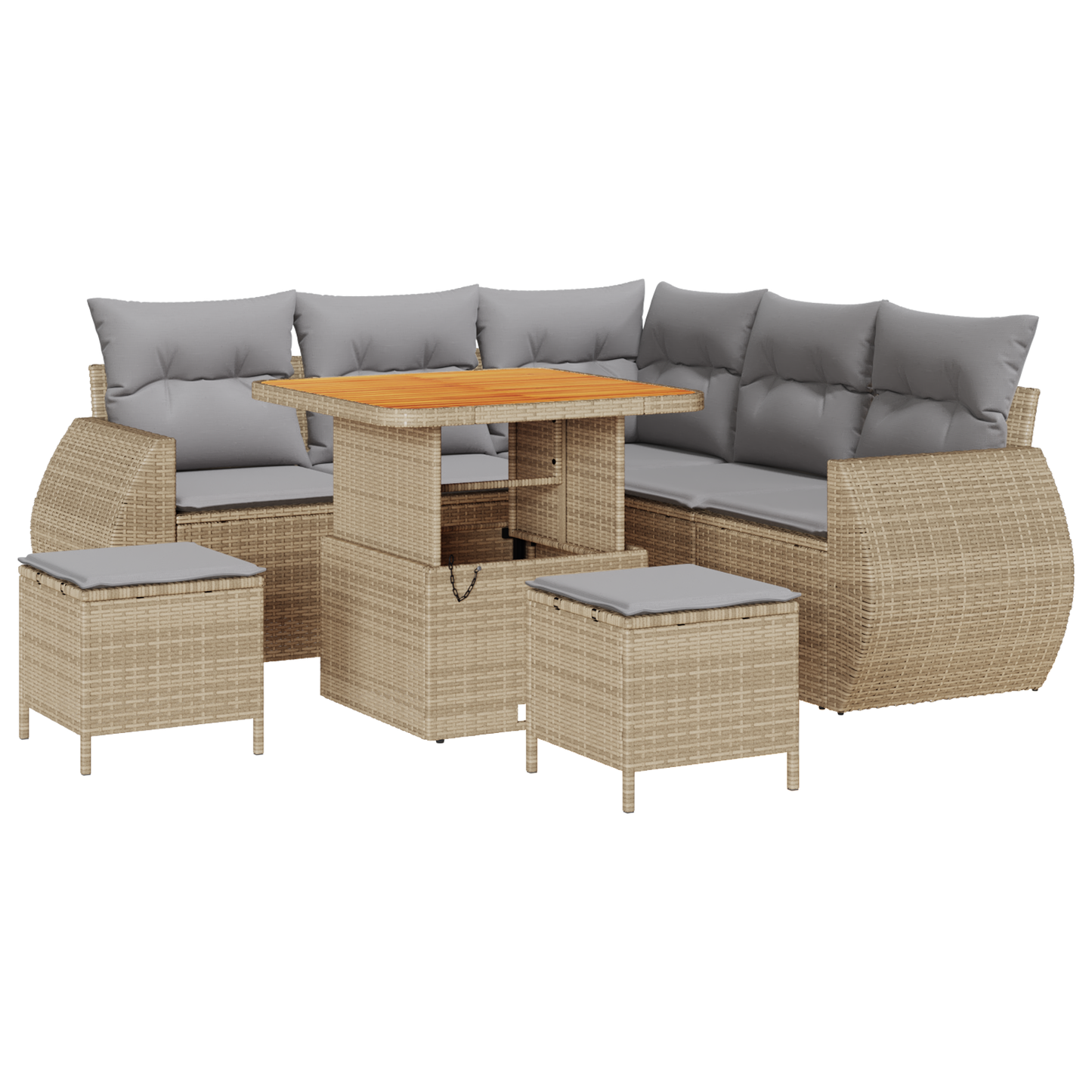 8-delige Tuinbankenset met kussens poly rattan acacia beige