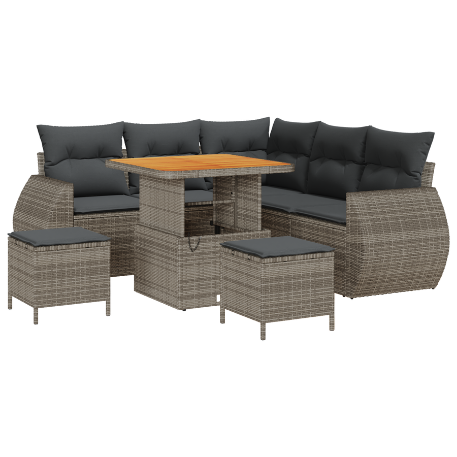 8-delige Tuinbankenset met kussens poly rattan acacia grijs