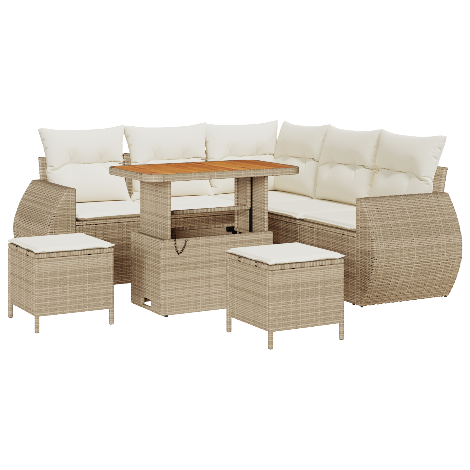 8-delige Tuinbankenset met kussens poly rattan acacia beige