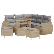 Tuinset 8-delig poly rattan acacia beige