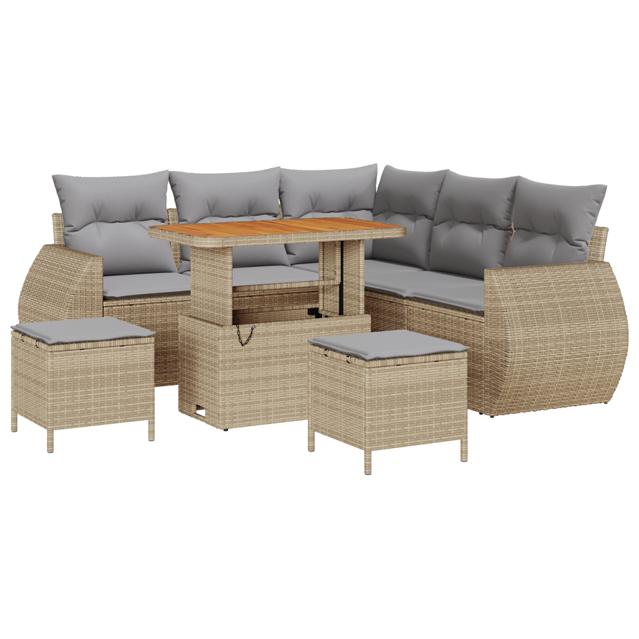 8-delige Tuinbankenset met kussens poly rattan acacia beige