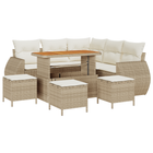 Tuin loungebank set 9-delig poly rattan acacia beige