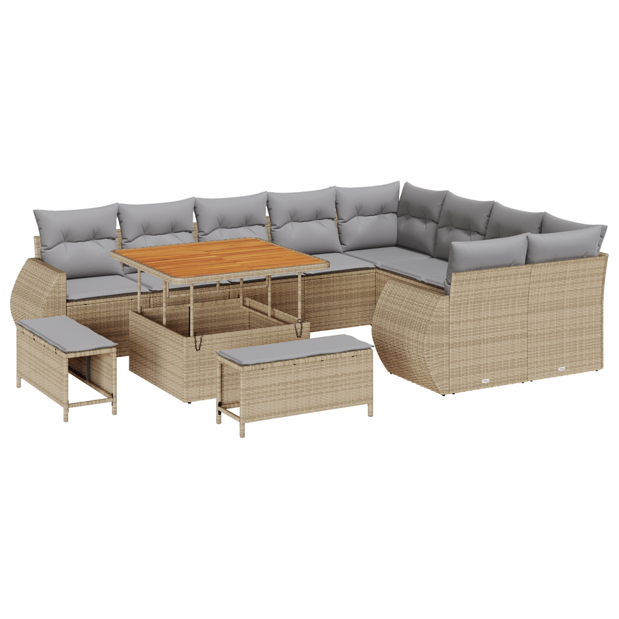 12-delige Tuinbankenset met kussens poly rattan acacia beige