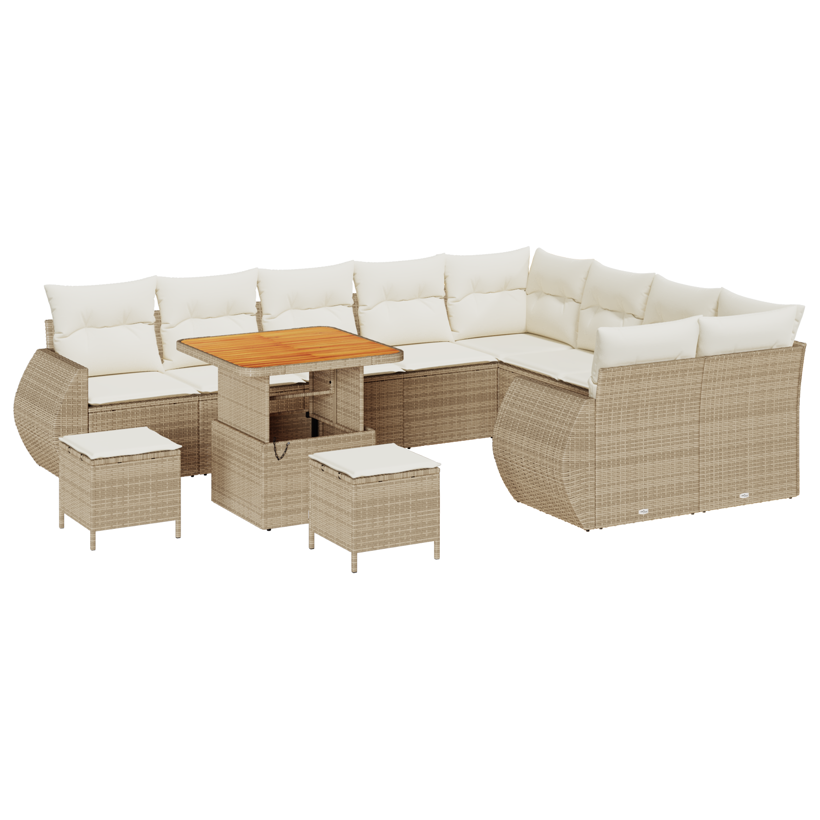 12-delige Tuinbankenset met kussens poly rattan acacia beige