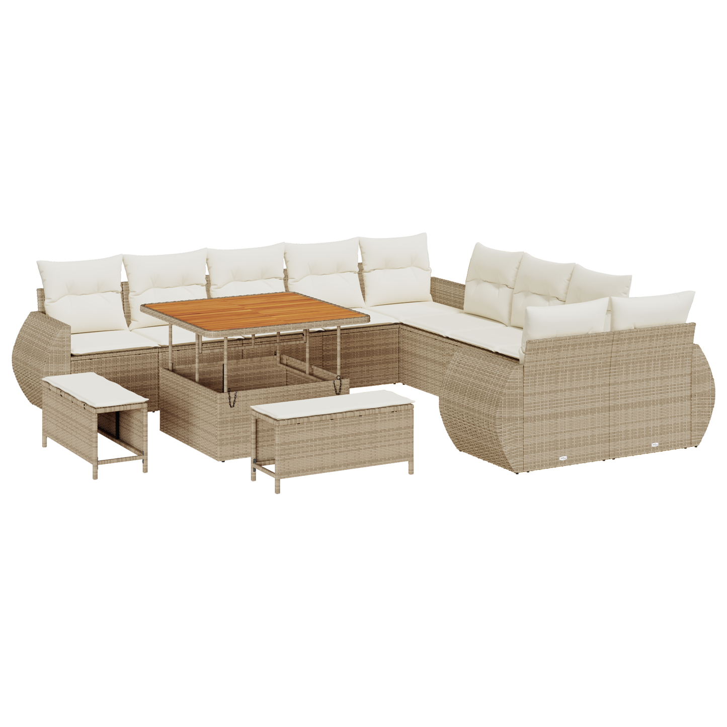 13-delige Tuinbankenset met kussens poly rattan acacia beige