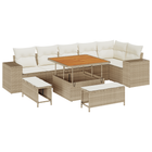 Loungebankenset 9-delig poly rattan beige acacia hout