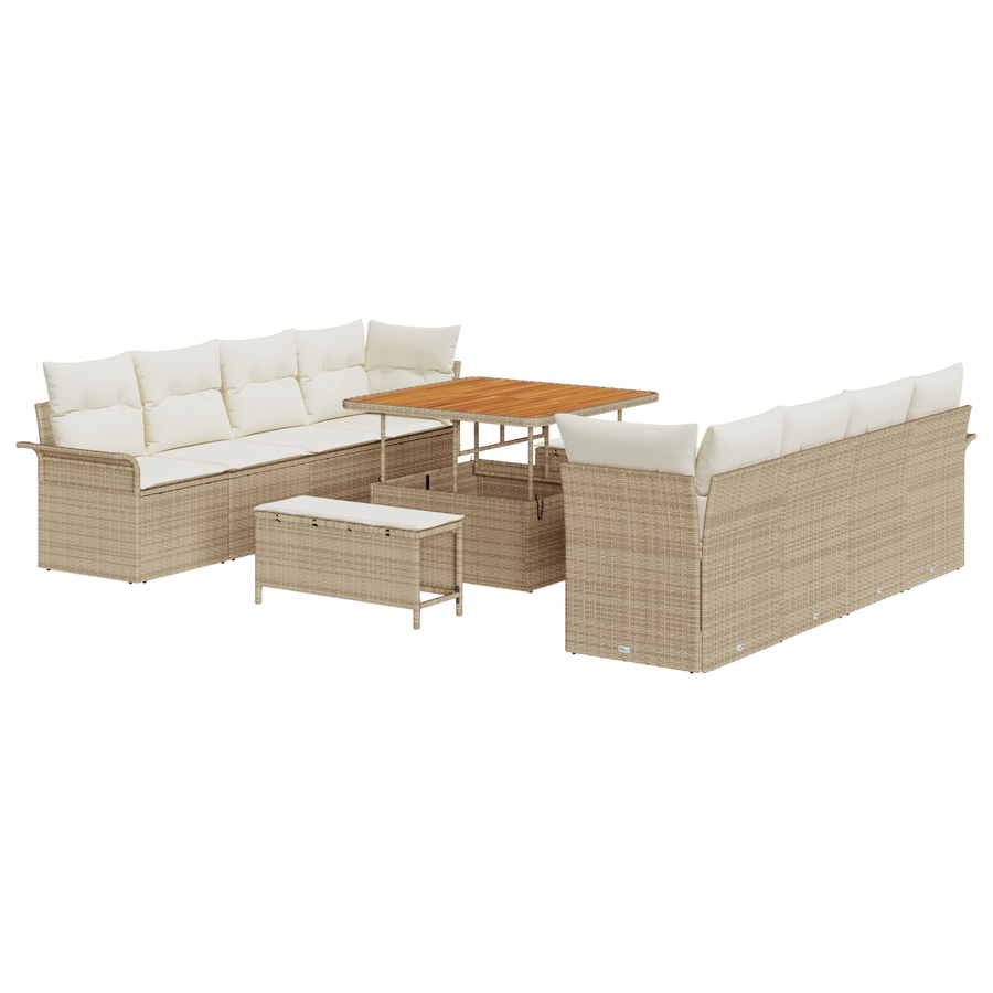 11-delige tuinset met kussens Beige Poly Rattan Acacia
