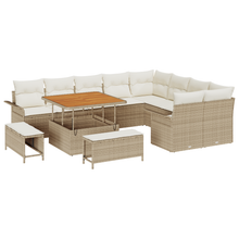 12-delige tuinset met kussens in beige poly rattan en acaciahout