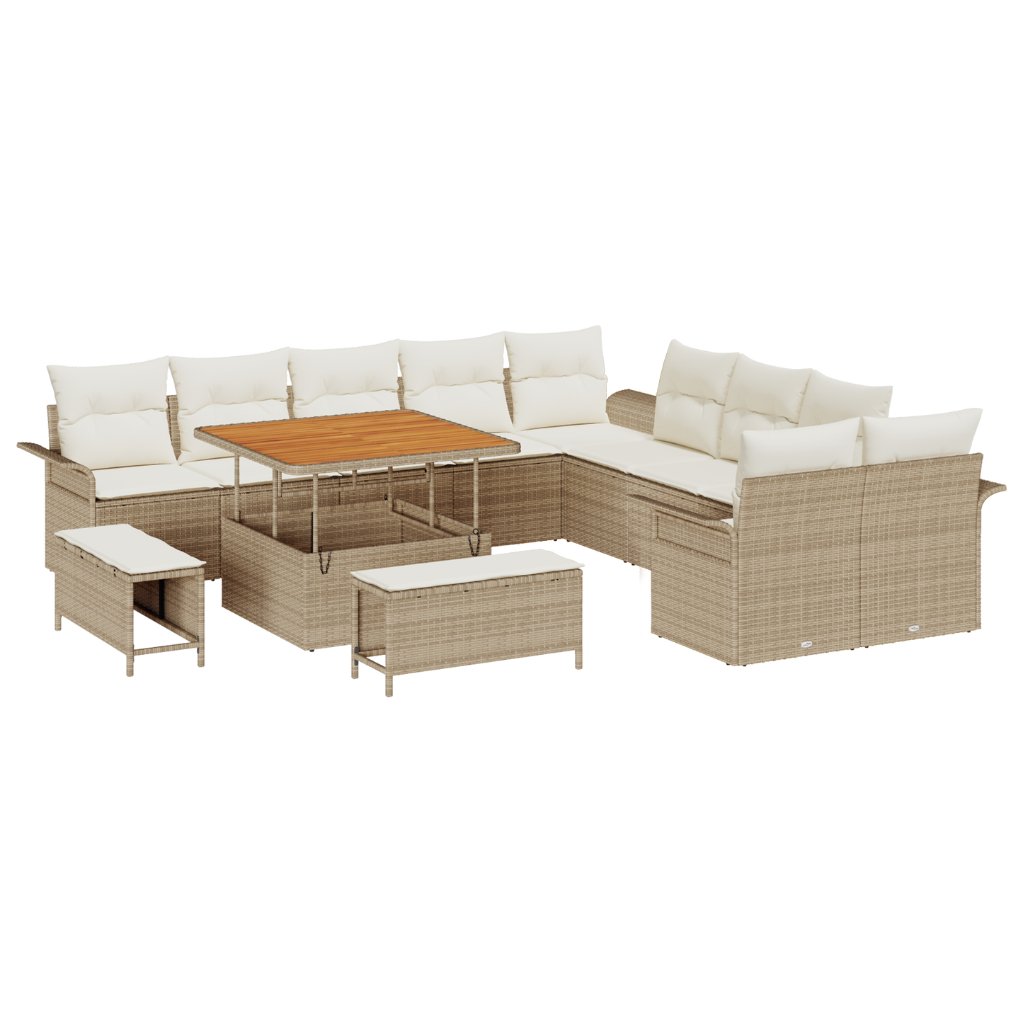 13-delige Tuinbankenset met kussens poly rattan acacia beige