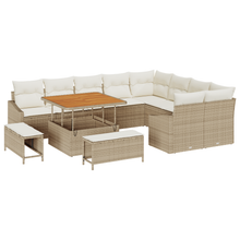 12-delige Tuinbank Set met Kussens Beige Poly Rattan Acacia
