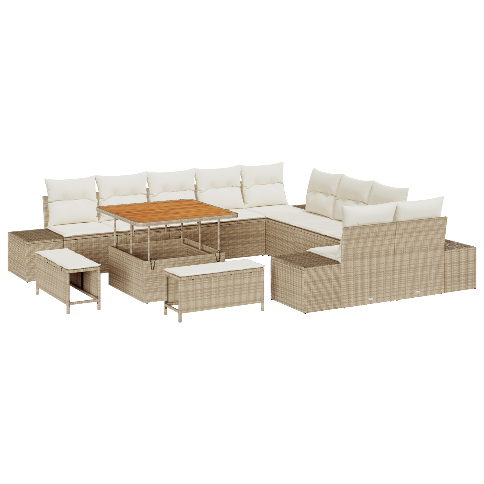 13-delige Tuinbankenset met kussens poly rattan acacia beige