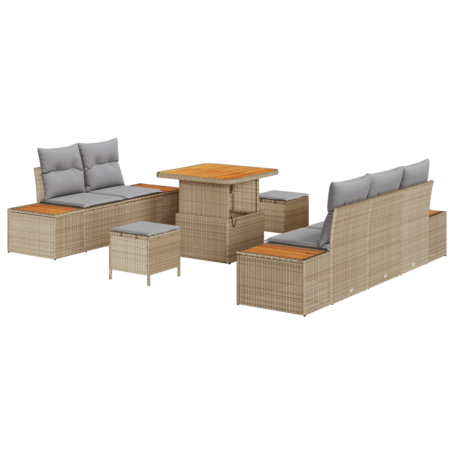 8-delige Tuinbankenset met kussens poly rattan acacia beige