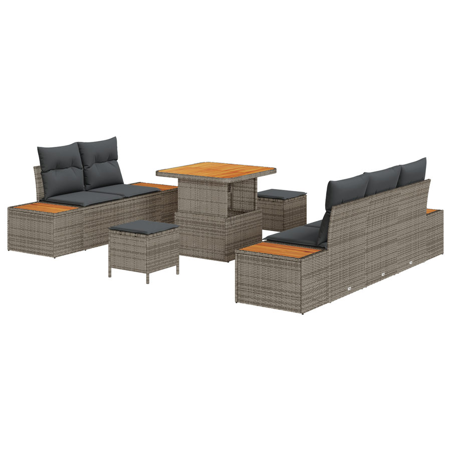 8-delige Tuinbankenset met kussens poly rattan acacia grijs