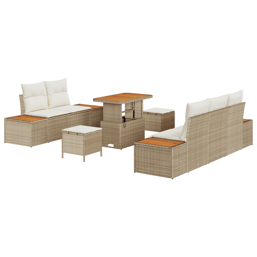 8-delige Tuinbankenset met kussens poly rattan acacia beige