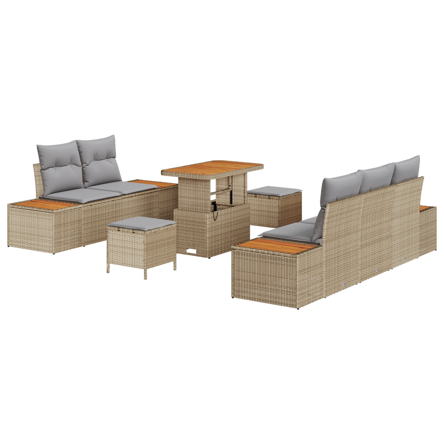 8-delige Tuinbankenset met kussens poly rattan acacia beige