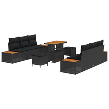 9-delige tuinsofa set met kussens - Zwart poly riet en acacia