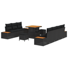 Loungeset 10-delig poly rotan zwart met kussens