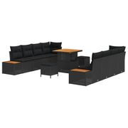 Tuinbankenset poly rattan acacia 11-delig zwart