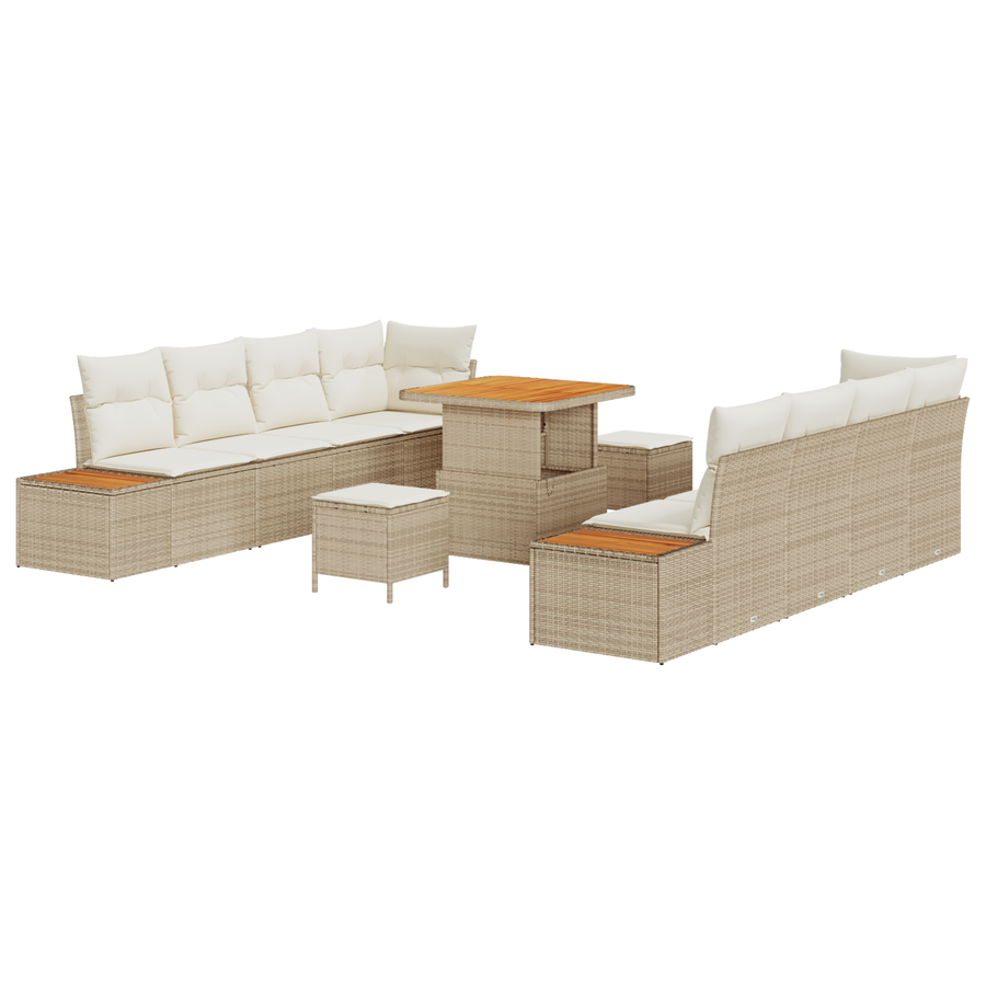 11-delige Tuinbankenset met kussens poly rattan acacia beige