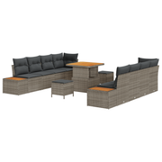 Tuinbankenset poly rattan 11-delig grijs acacia
