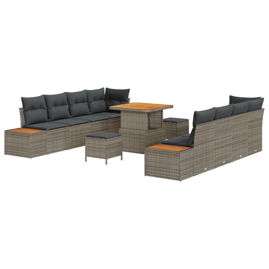 11-delige Tuinbankenset met kussens poly rattan acacia grijs